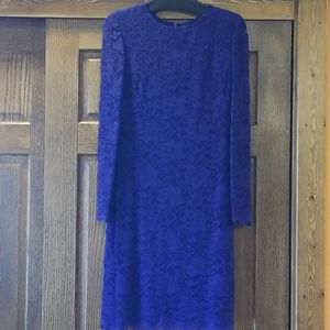 Ralph Lauren Blue Stretch-Lace Scalloped Dress